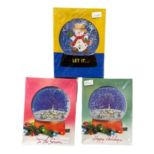 3 x Snowglobe Xmas Cards<br><Br><b style="color: #03236a;">New</b>