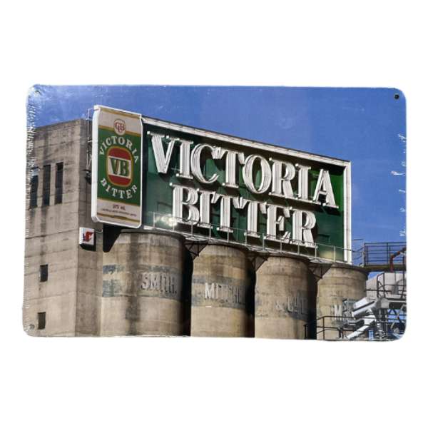 Tin Sign Size A4<br><Br><b style="color: #03236a;">Victoria Bitter</b>
