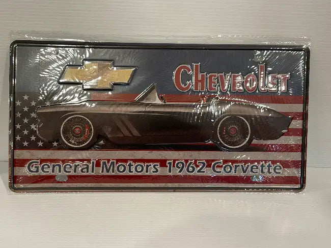 Vintage Style Tin Number Plate Sign<br><b style="color: #03236a;">JBAU837</b><br><b style="color: #03236a;">Corvette</b>